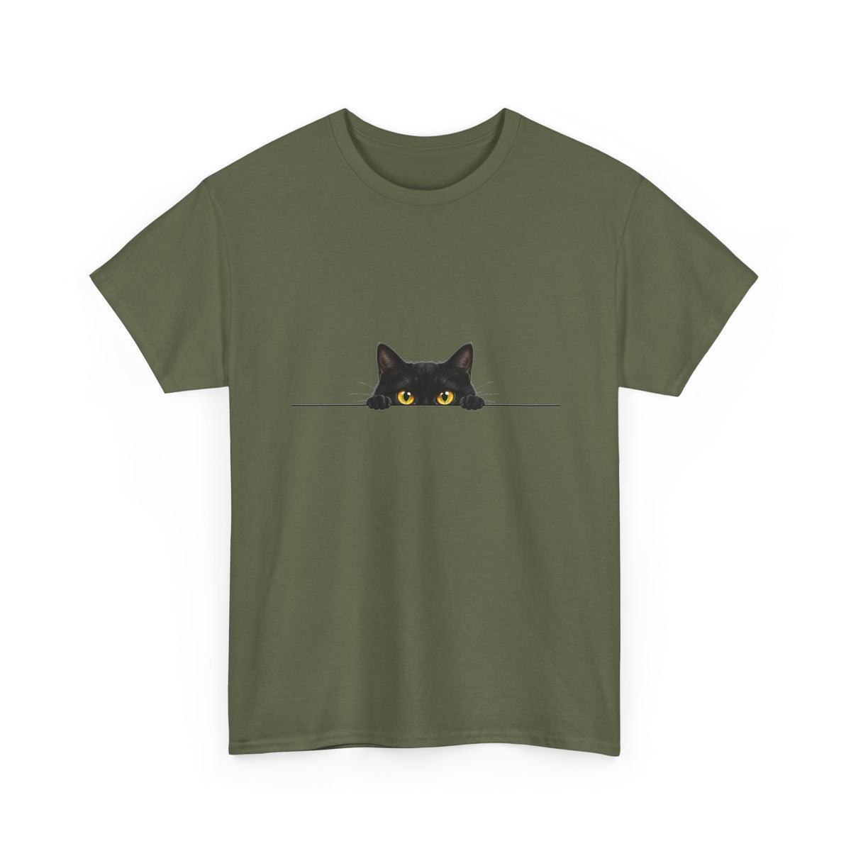 Peeking Black Cat T-Shirt Amber Eyes Over Ledge Funny Cat Lover Tee