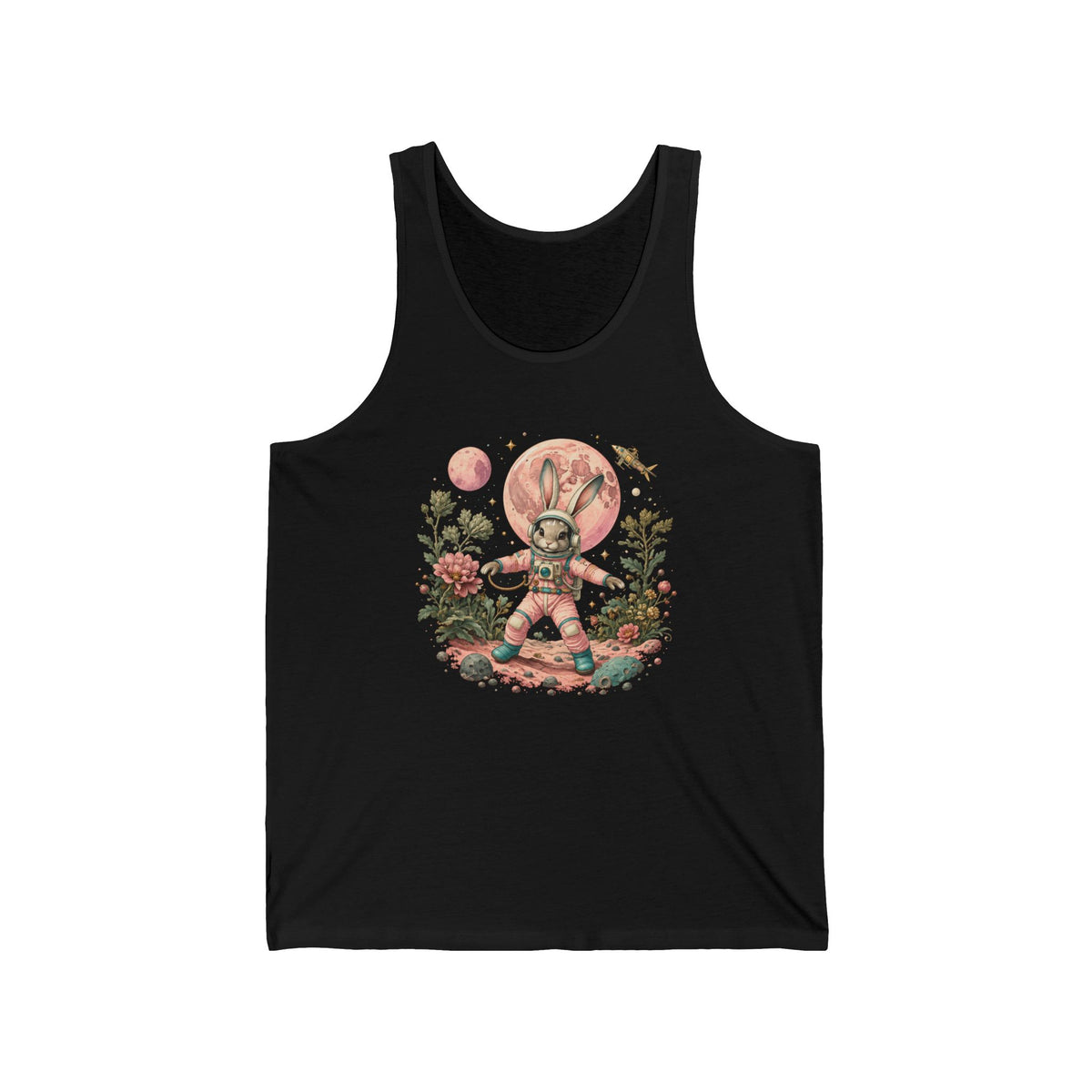 Bunny Astronaut Tank Top Pink Moon Space Rabbit Flowers Rocket Tank