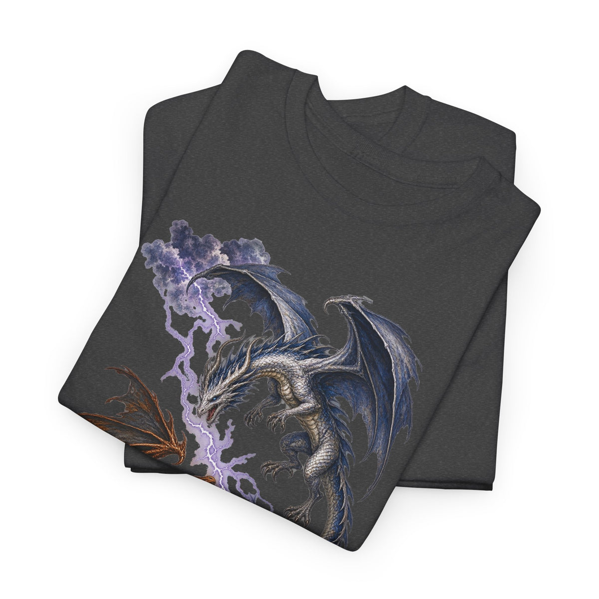 Ice and Bronze Dual Dragons Lightning T-Shirt Purple Lightning Storm Clouds Fantasy Dragon Tee