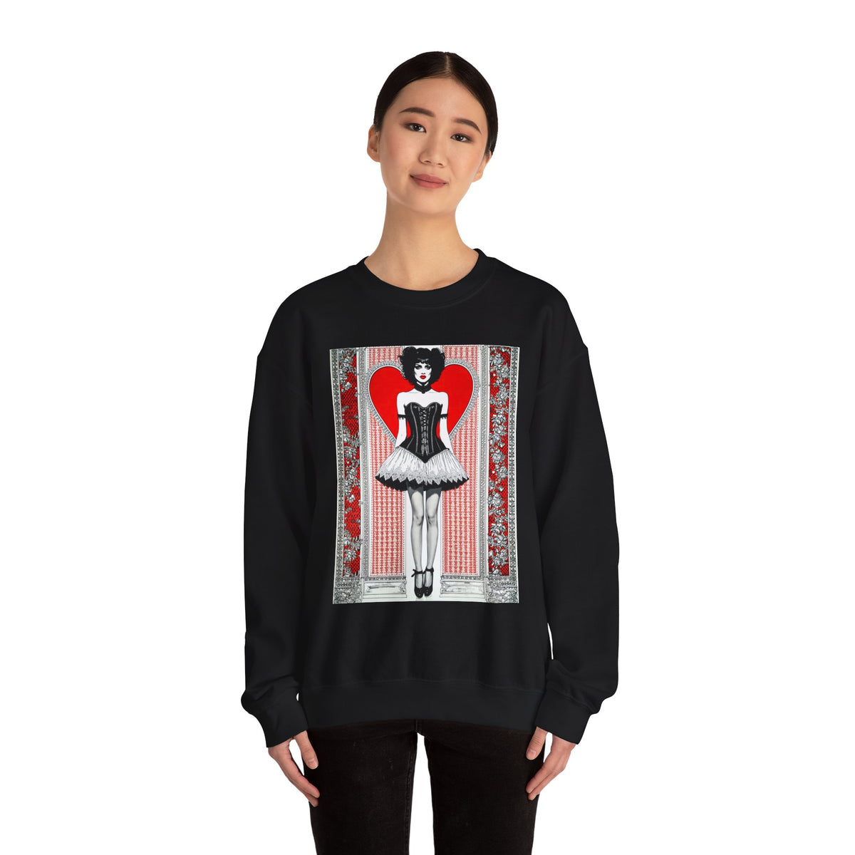 Gothic Corset Lady Sweatshirt Red Heart Vintage Pin-Up Crewneck