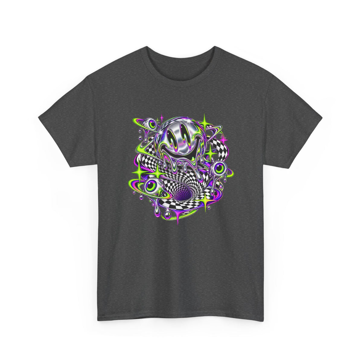 Chrome Melting Smiley T-Shirt Acid Trippy Y2K Psychedelic Tee