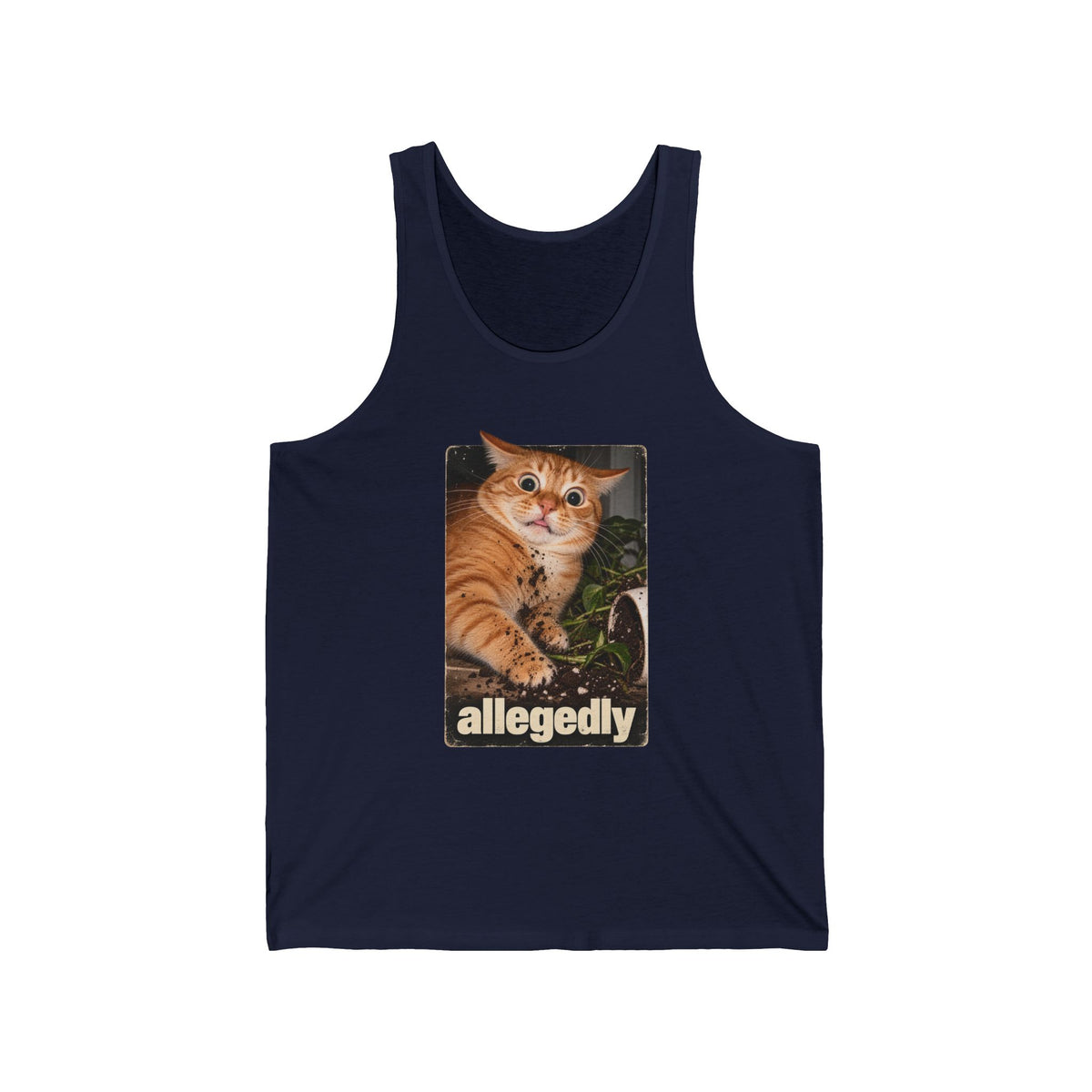 Allegedly Funny Cat Tank Top Orange Tabby Spilled Plant Guilty Cat Tank