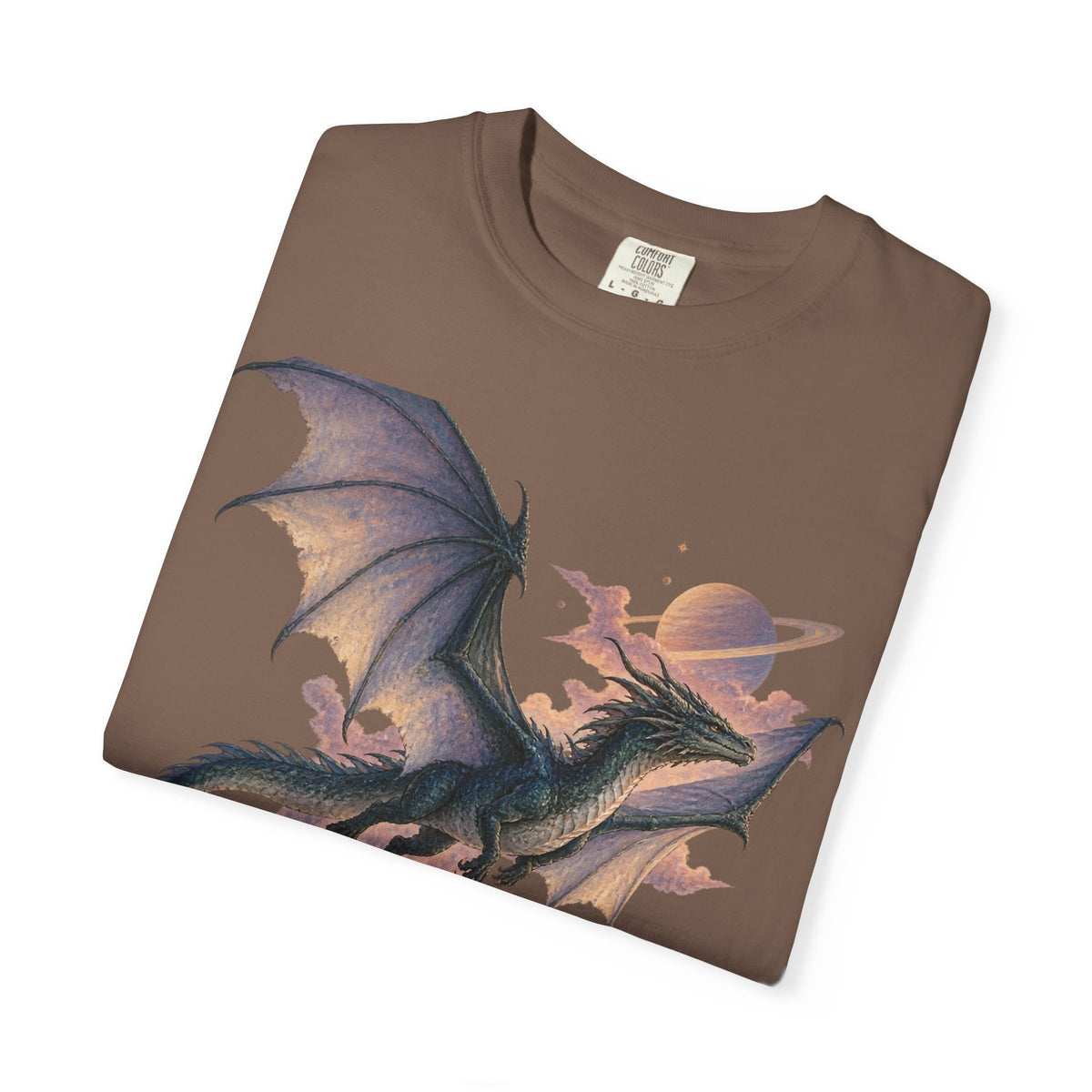 Celestial Dragon Over Forest Tee Fantasy Ringed Planet Mountain Shirt