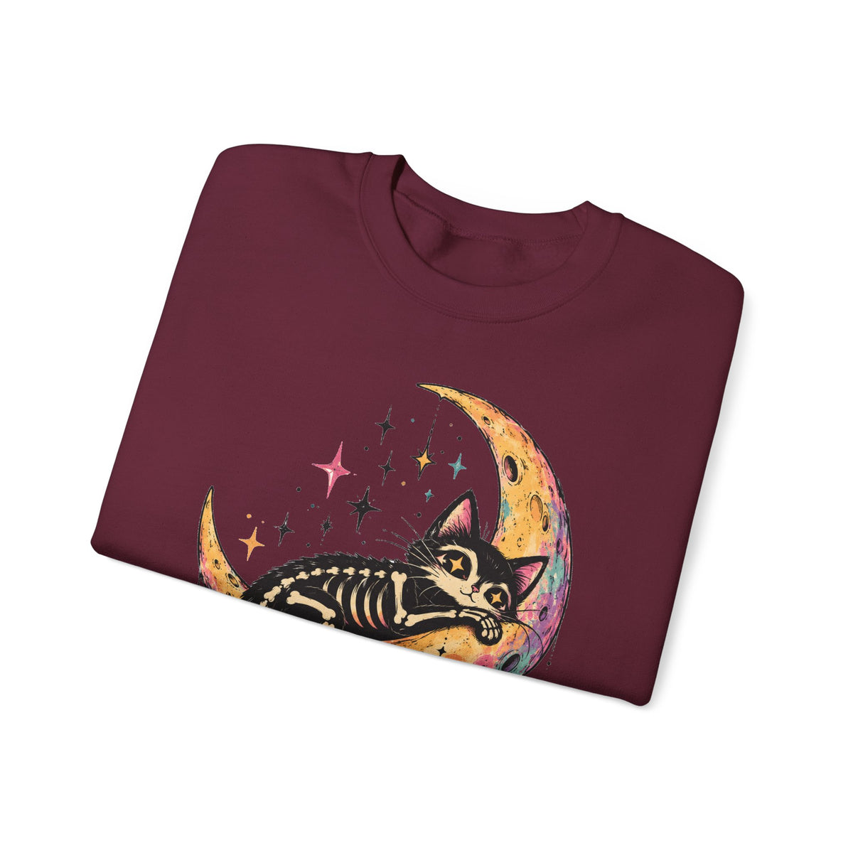 Skeleton Cat Moon Sweatshirt Pastel Goth Crescent Moon Black Cat Crewneck