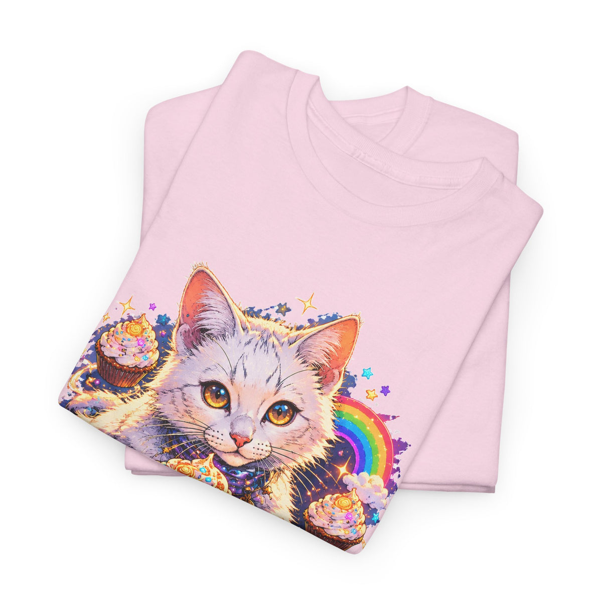 Birthday Cat Cupcake T-Shirt Cute White Kitten Rainbow Sprinkles Party Art