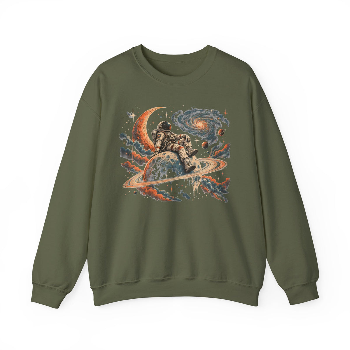 Astronaut on Saturn Sweatshirt Chill Astronaut Ringed Planet Galaxy Crewneck