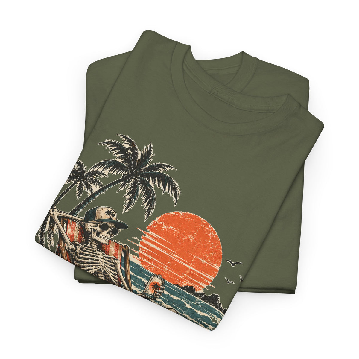 Beach Skeleton Sunset T-Shirt Palm Trees Vacation Mode Funny Skeleton Graphic Tee