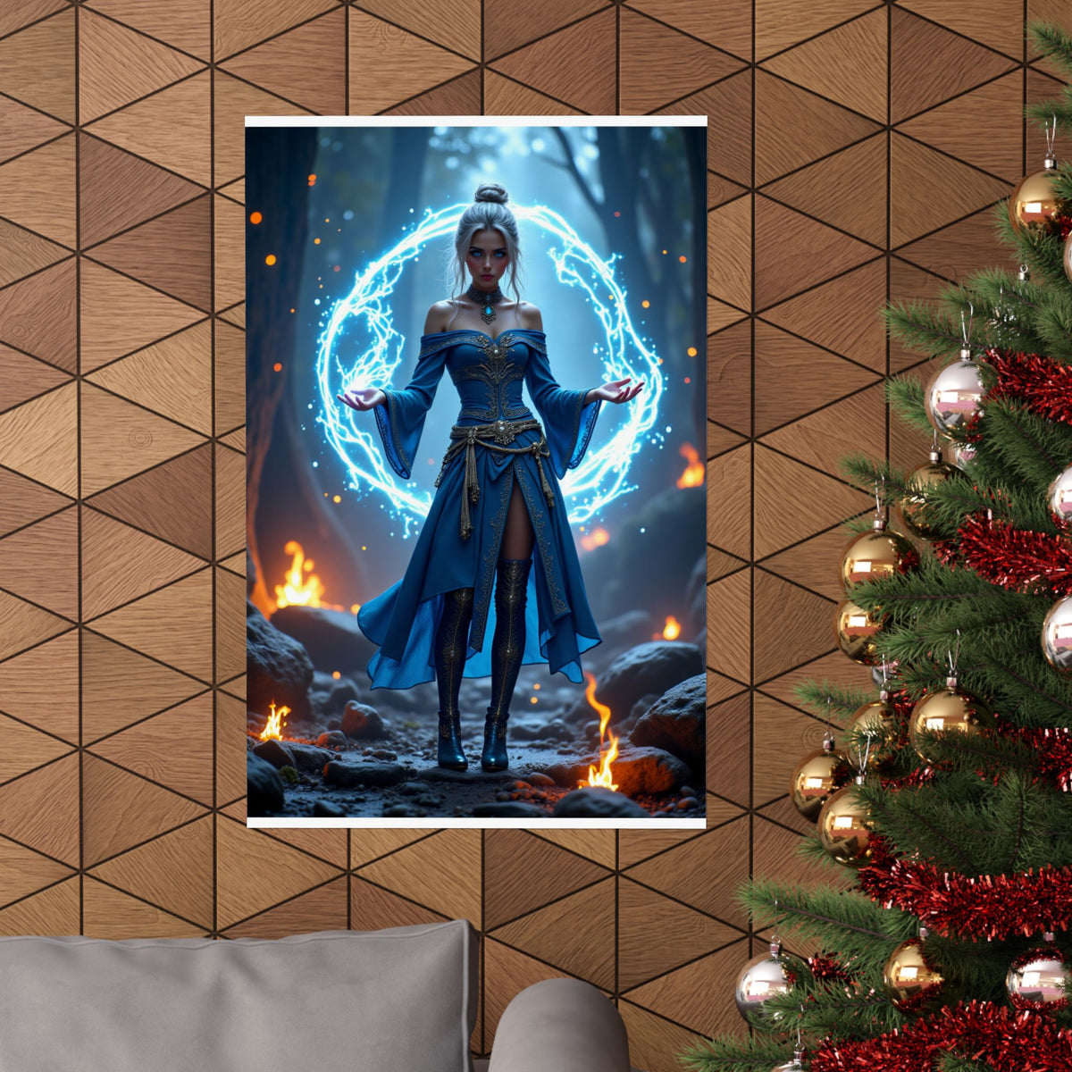 Mystic Sorceress Blue Magic Poster Matte Vertical Wall Art