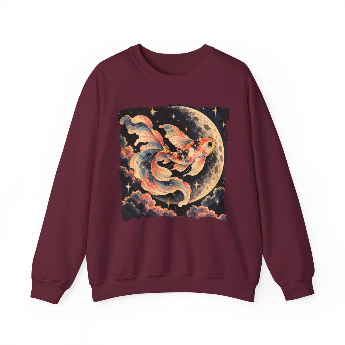 Koi Fish Moon Sweatshirt Celestial Koi Night Sky Full Moon Crewneck