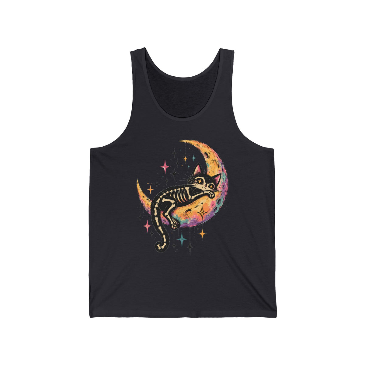 Skeleton Cat Moon Tank Top Pastel Goth Crescent Moon Black Cat Tank Unisex