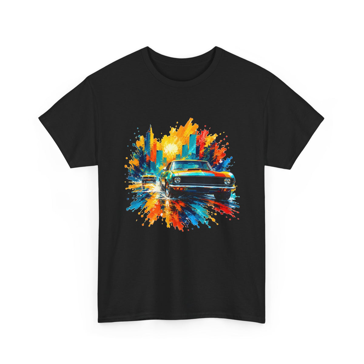 Paint Splash Muscle Car T-Shirt Colorful City Sunset Classic Car Art