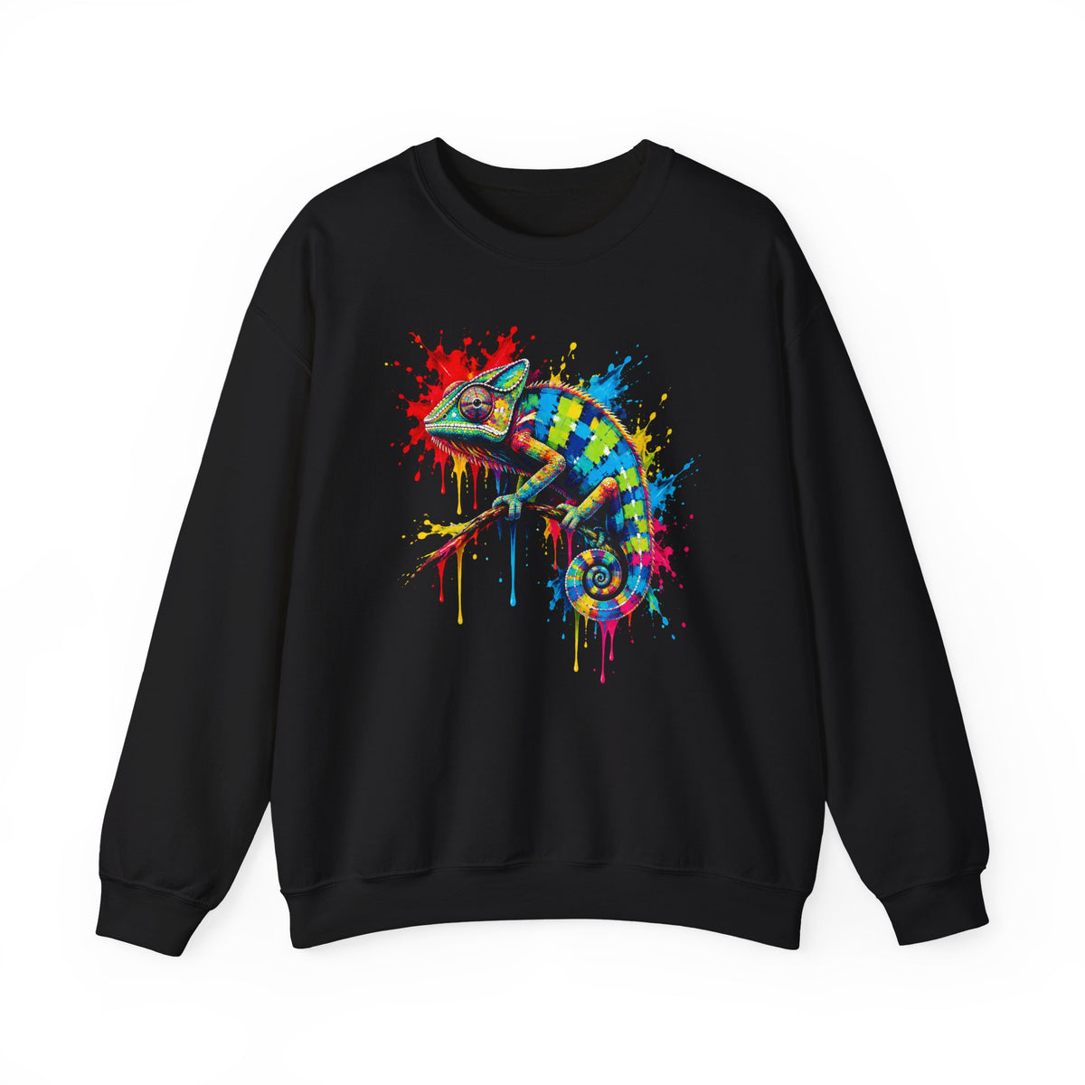 Rainbow Chameleon Sweatshirt Colorful Paint Splash Lizard Reptile Art Crewneck