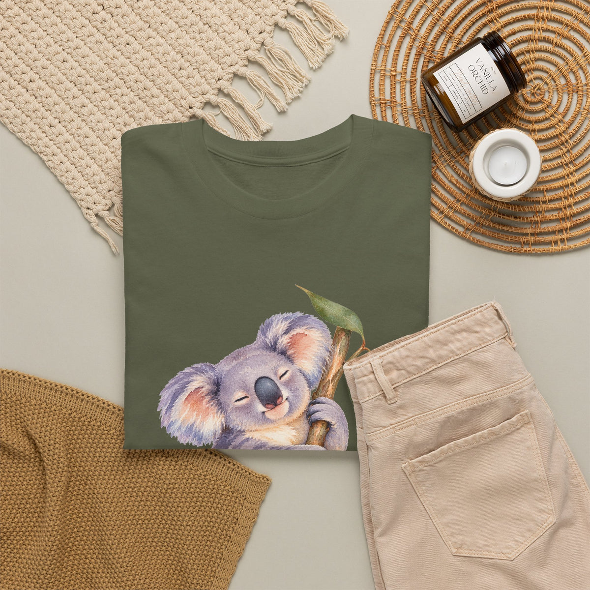 Sleeping Koala T-Shirt Watercolor Eucalyptus Branch Cute Animal Tee