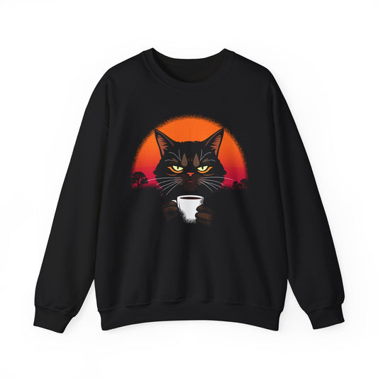Black Cat Sunset Glow Crewneck Sweatshirt Unisex Graphic Pullover