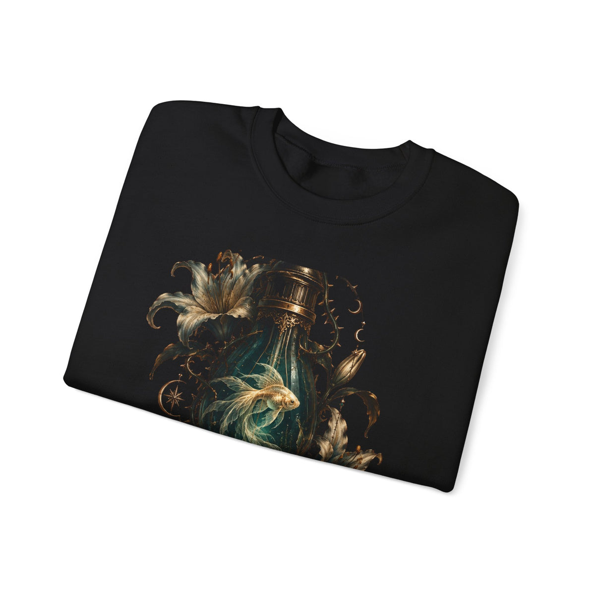 Gothic Lantern Goldfish Sweatshirt, Dark Fantasy Glowing Lantern Crewneck