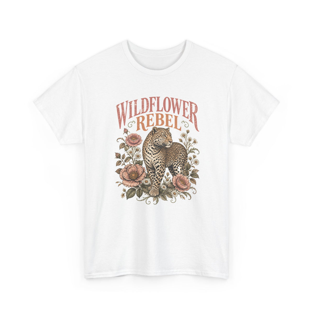 Wildflower Rebel Leopard T-Shirt Boho Floral Big Cat