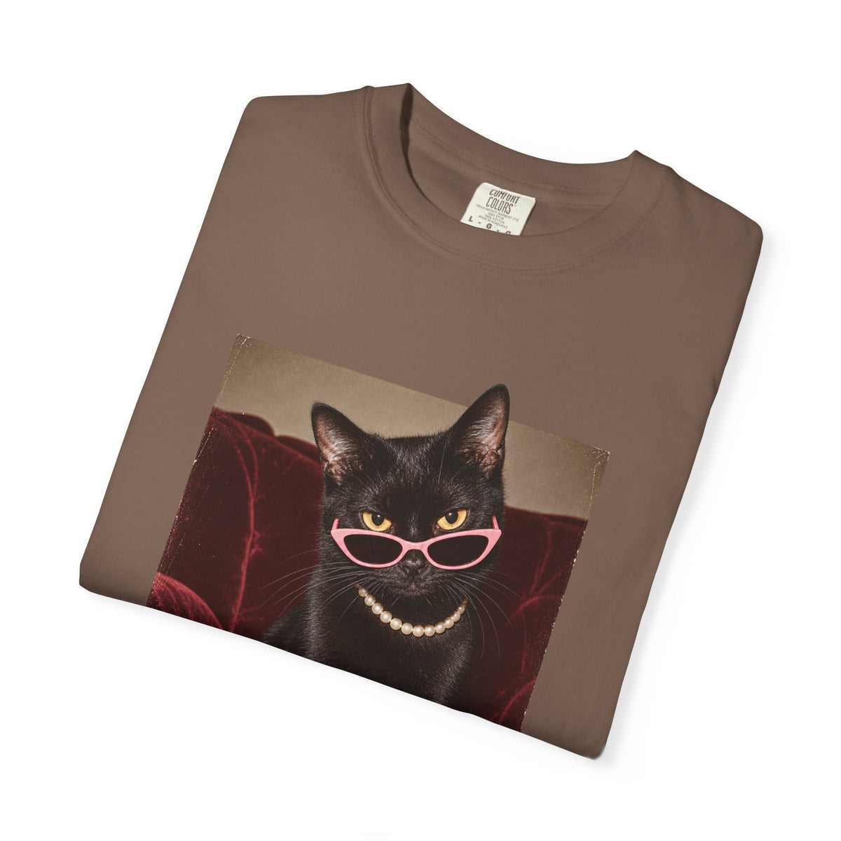 Respectfully What the Fluff Funny Cat Tee Black Cat Sunglasses Pearls Shirt