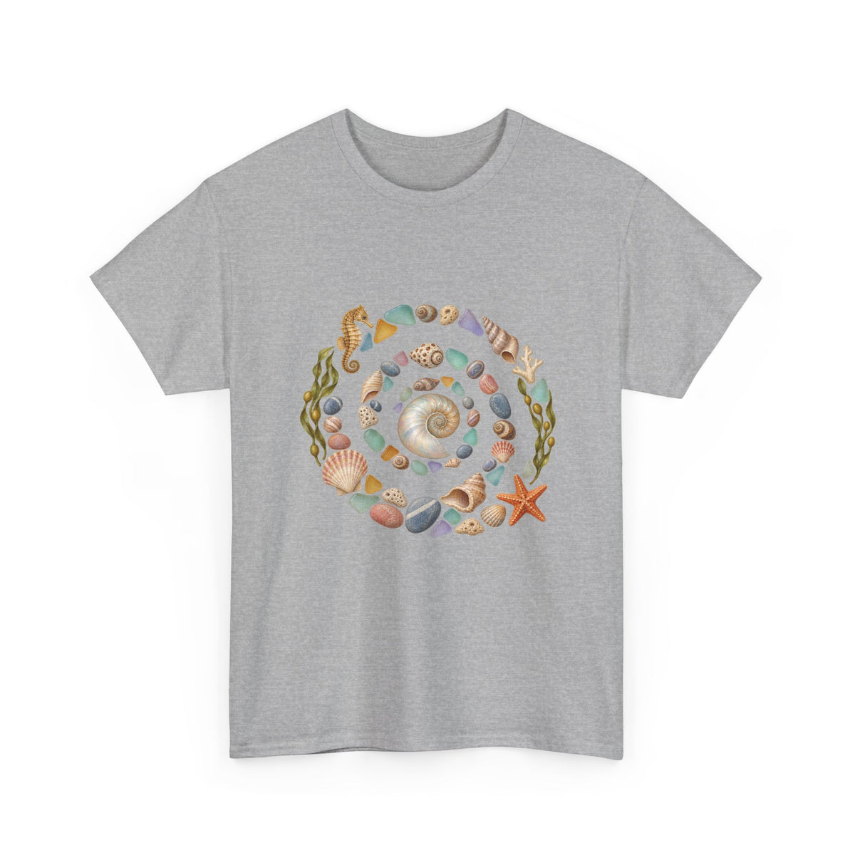 Nautilus Seashell Spiral T-Shirt Ocean Beach Shells Seahorse Starfish Tee