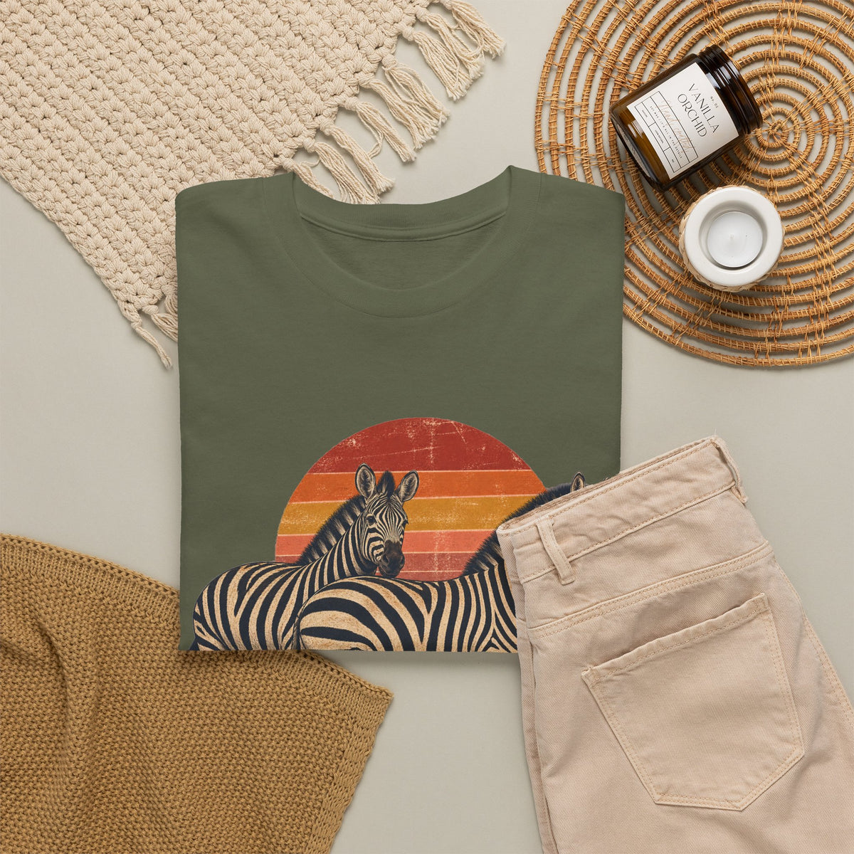 Twin Zebras Sunset T-Shirt Retro Savanna Striped Tee