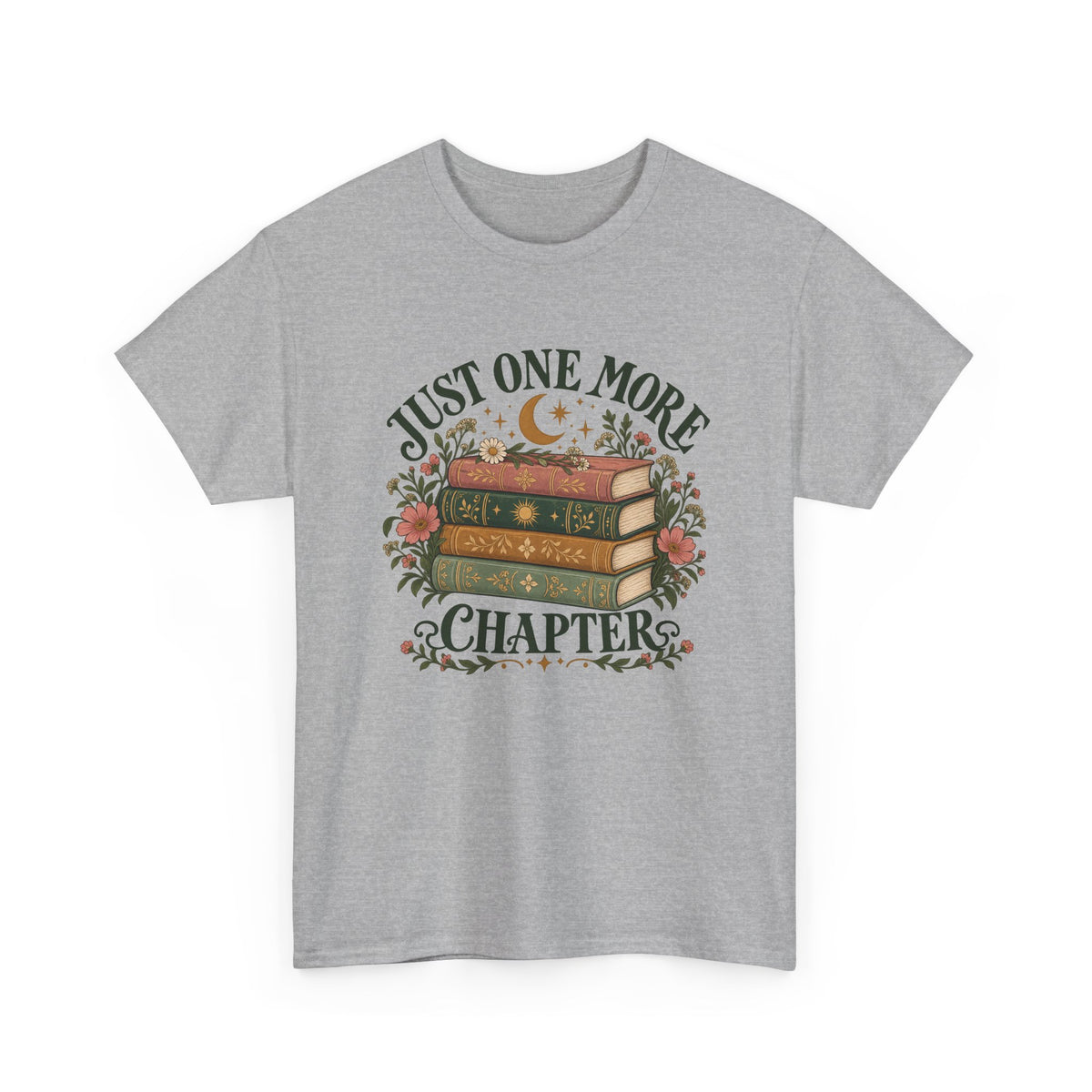 Just One More Chapter Book Lover T-Shirt Floral Stacked Books Reading Tee