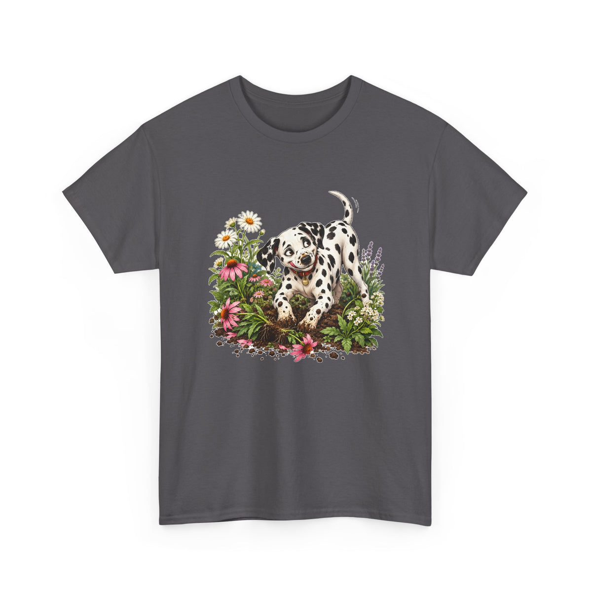 Dalmatian Digging Garden T-Shirt Funny Puppy Flower Dirt Dog Lover Tee