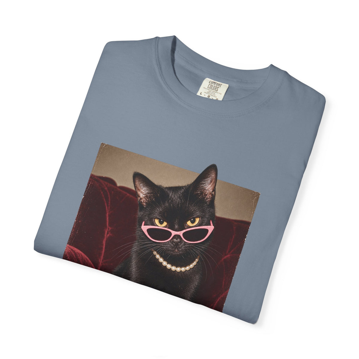 Respectfully What the Fluff Funny Cat Tee Black Cat Sunglasses Pearls Shirt