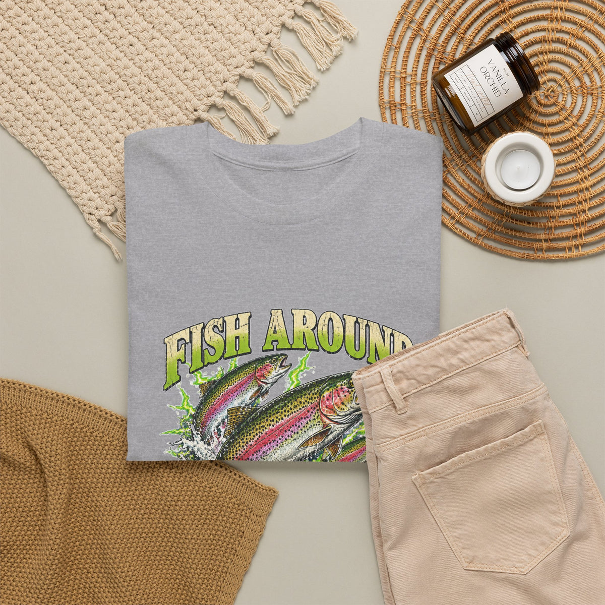 Fish Around and Find Trout T-Shirt Funny Fishing Graphic Tee Rainbow Trout