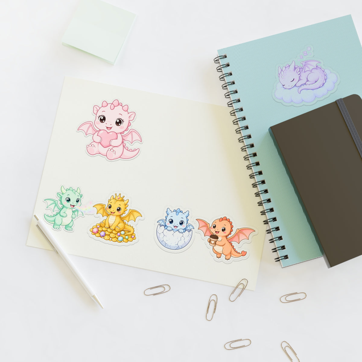 Cute Kawaii Dragon Sticker Sheet 6 Pastel Baby Dragon Stickers Laptop Planner