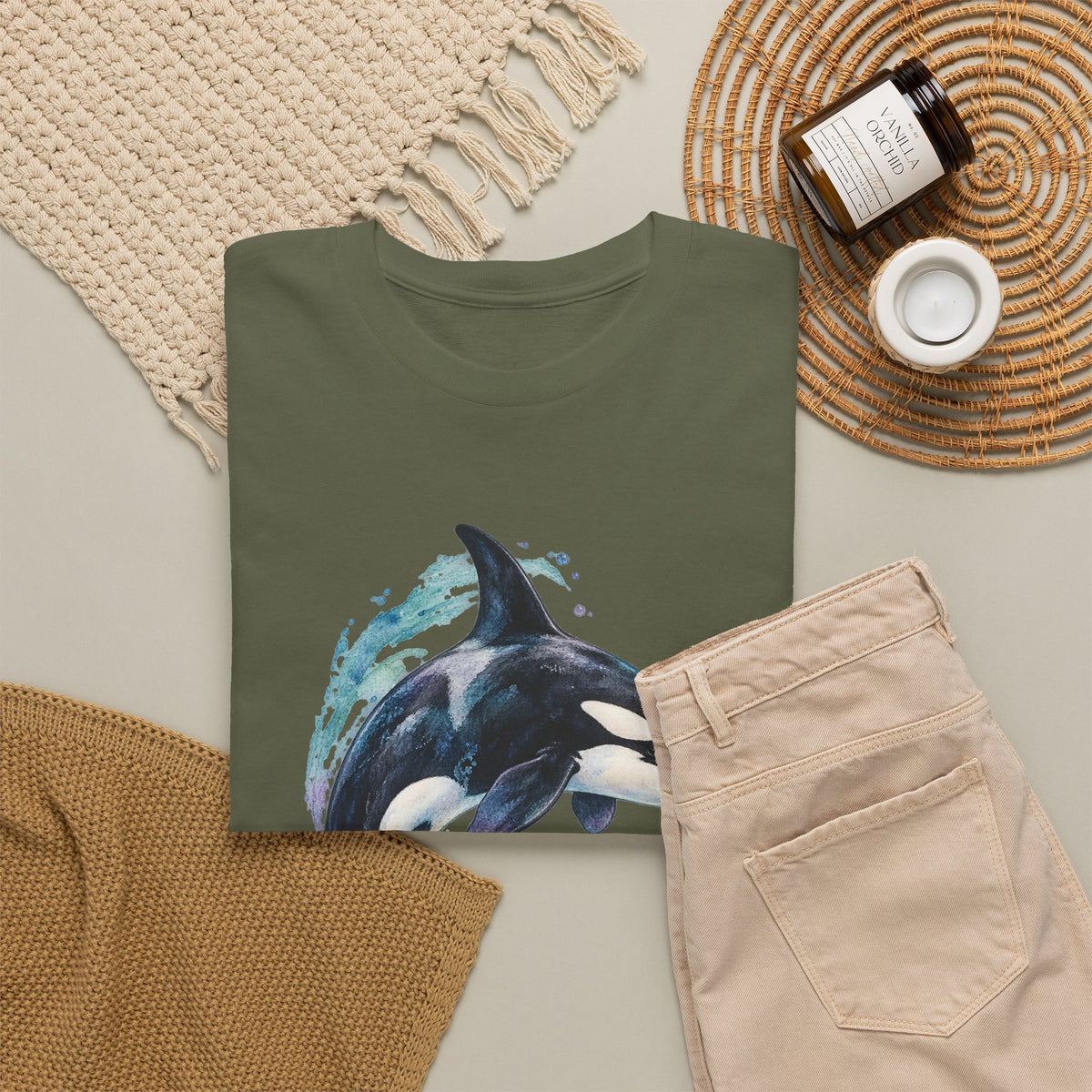 Orca Mother and Calf Tee Watercolor Killer Whale Mom and Baby Ocean Splash Shirt
