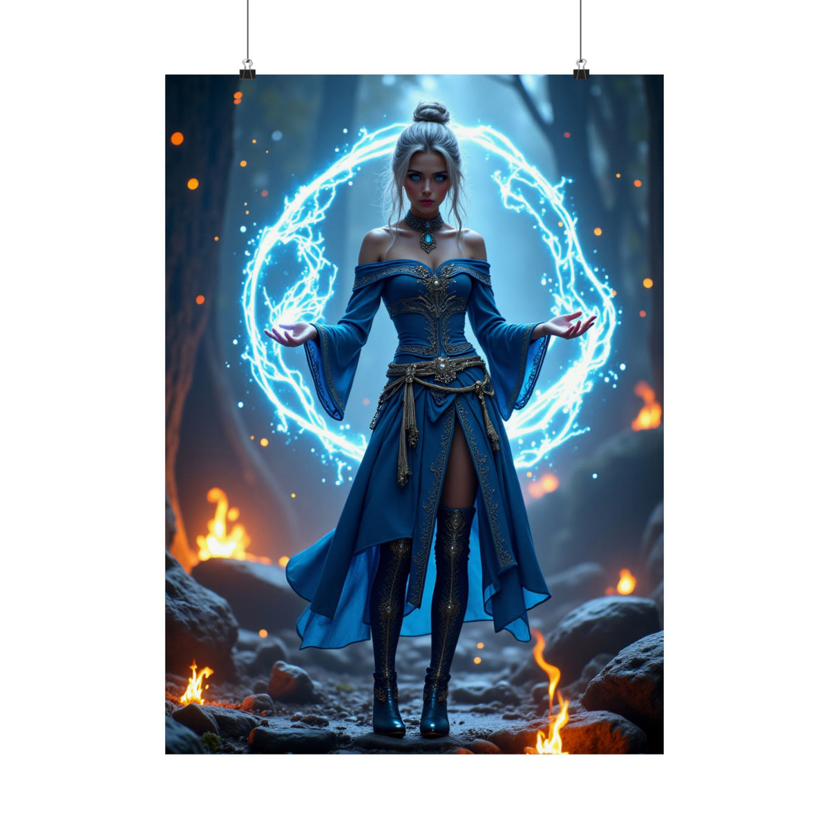 Mystic Sorceress Blue Magic Poster Matte Vertical Wall Art