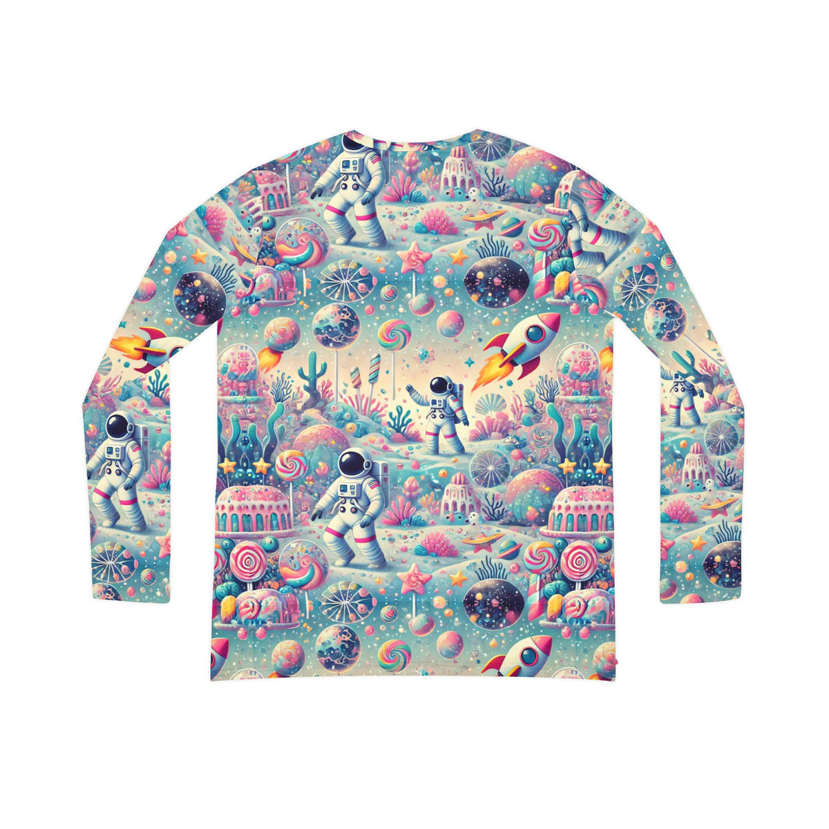 Pastel Astronaut Space Print Womens Long Sleeve V Neck Shirt