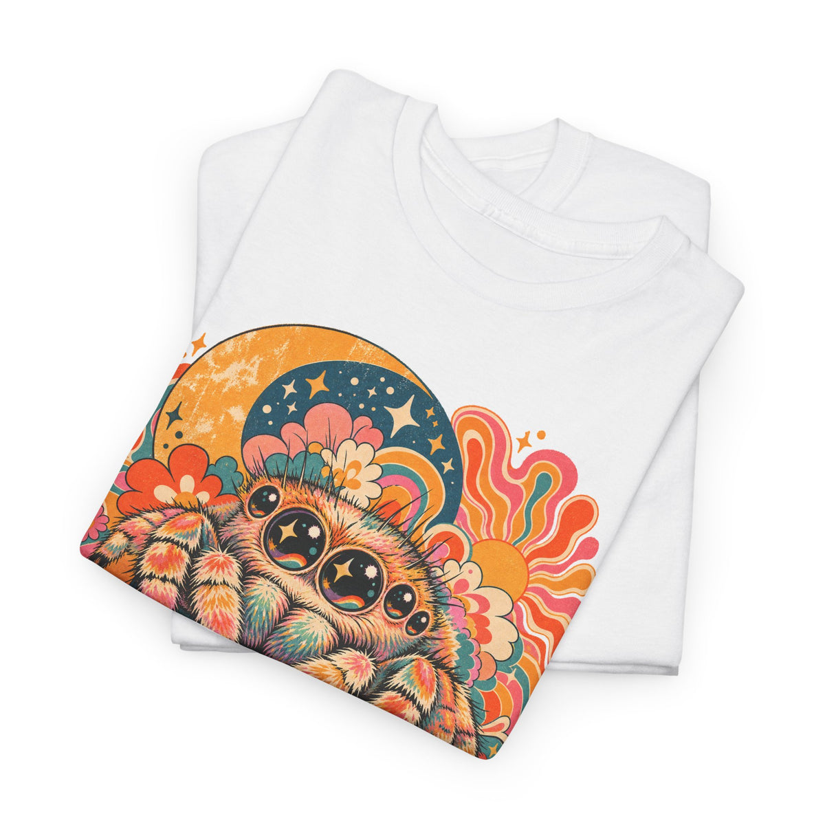 Groovy Jumping Spider T-Shirt Retro 70s Flowers Creepy Cute Tee