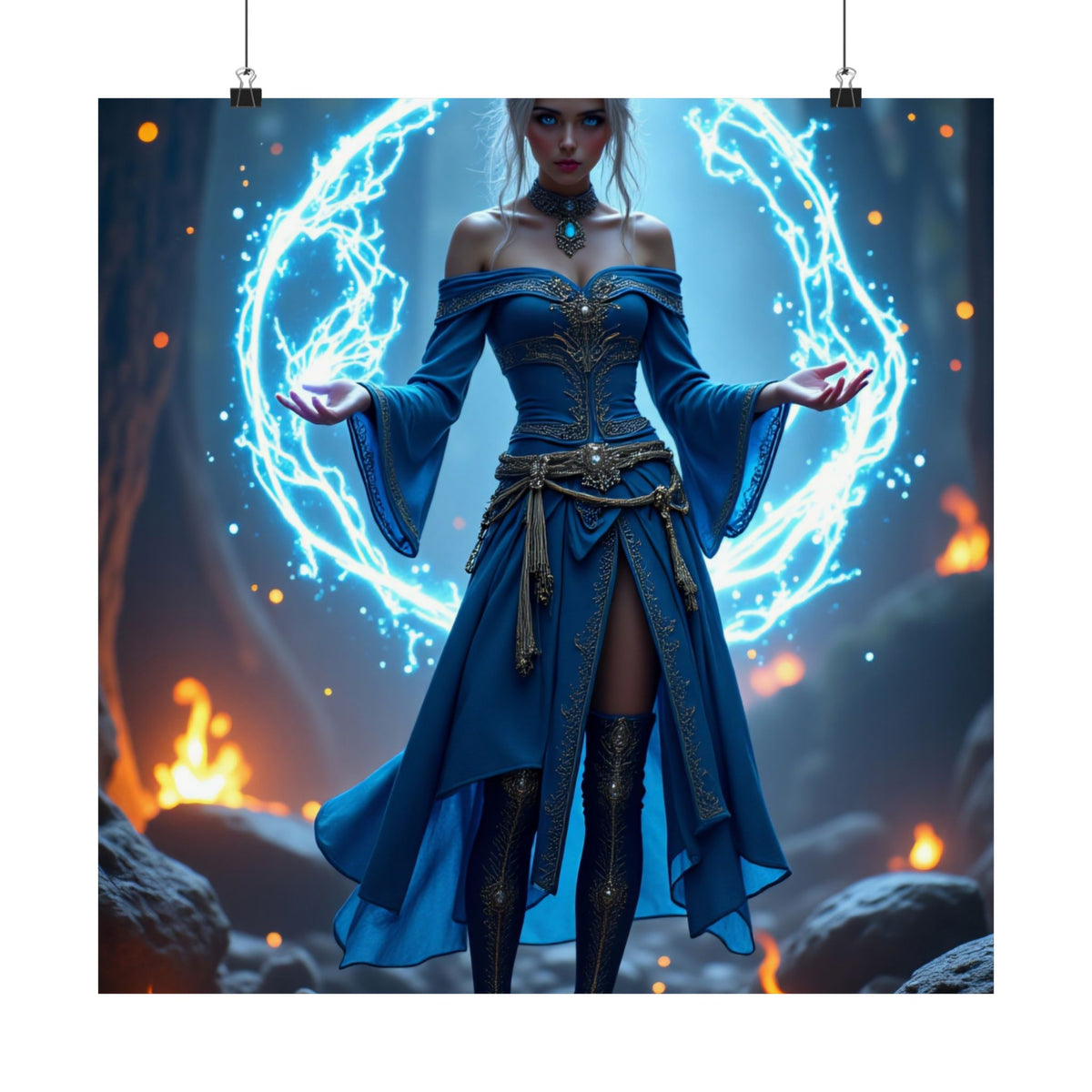 Mystic Sorceress Blue Magic Poster Matte Vertical Wall Art