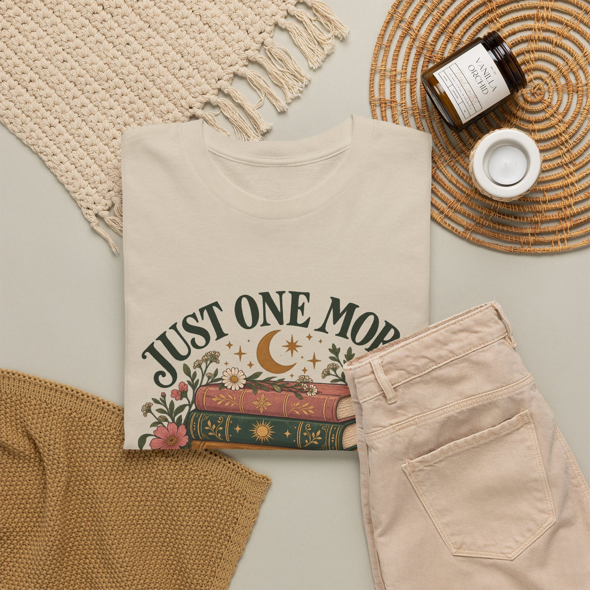 Just One More Chapter Book Lover T-Shirt Floral Stacked Books Reading Tee
