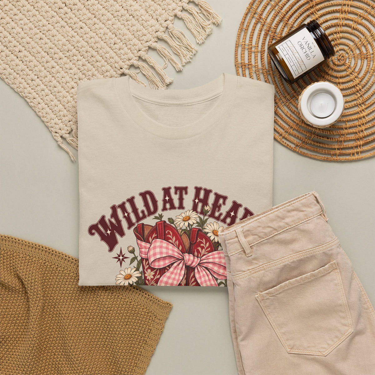 Wild at Heart Cowboy Boots T-Shirt Western Floral Gingham Country Tee