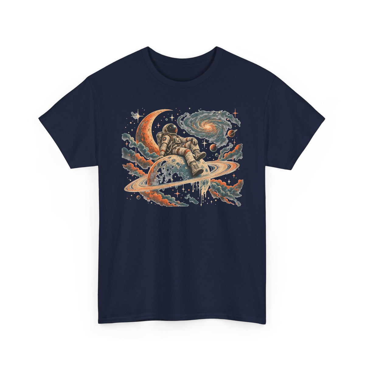 Astronaut on Saturn T-Shirt Chill Astronaut Ringed Planet Galaxy Crescent Moon Tee