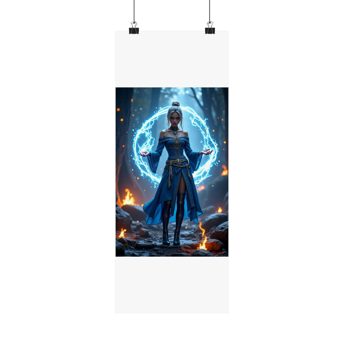 Mystic Sorceress Blue Magic Poster Matte Vertical Wall Art