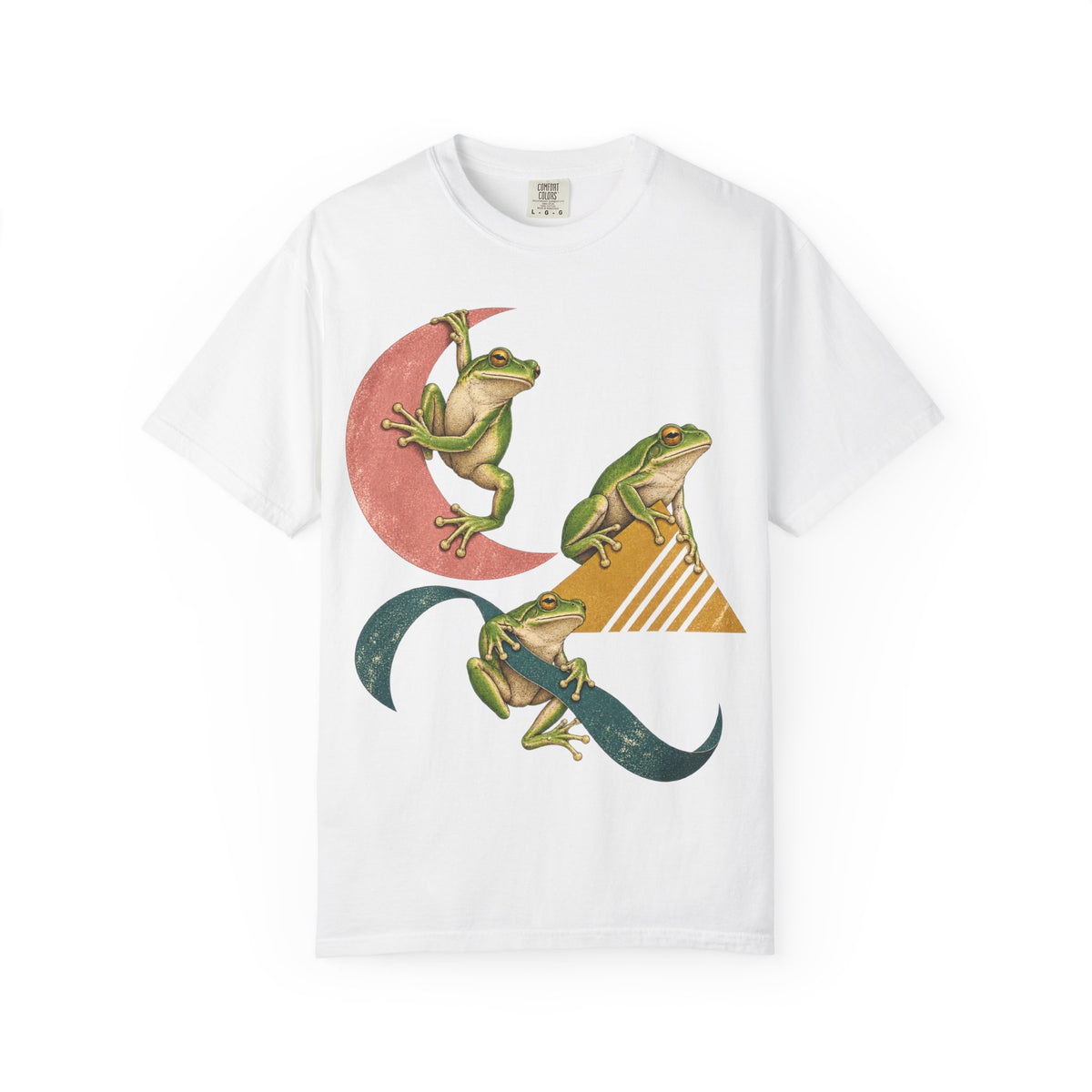 Green Tree Frogs Geometric Moon Triangle Ribbon Tee Midcentury Frog Wildlife Shirt