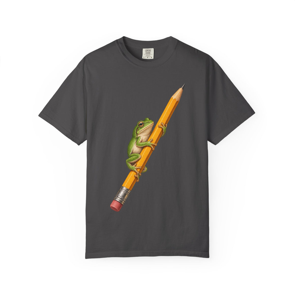 Green Tree Frog on Yellow Pencil Tee Cute Frog Pencil Macro Wildlife Shirt