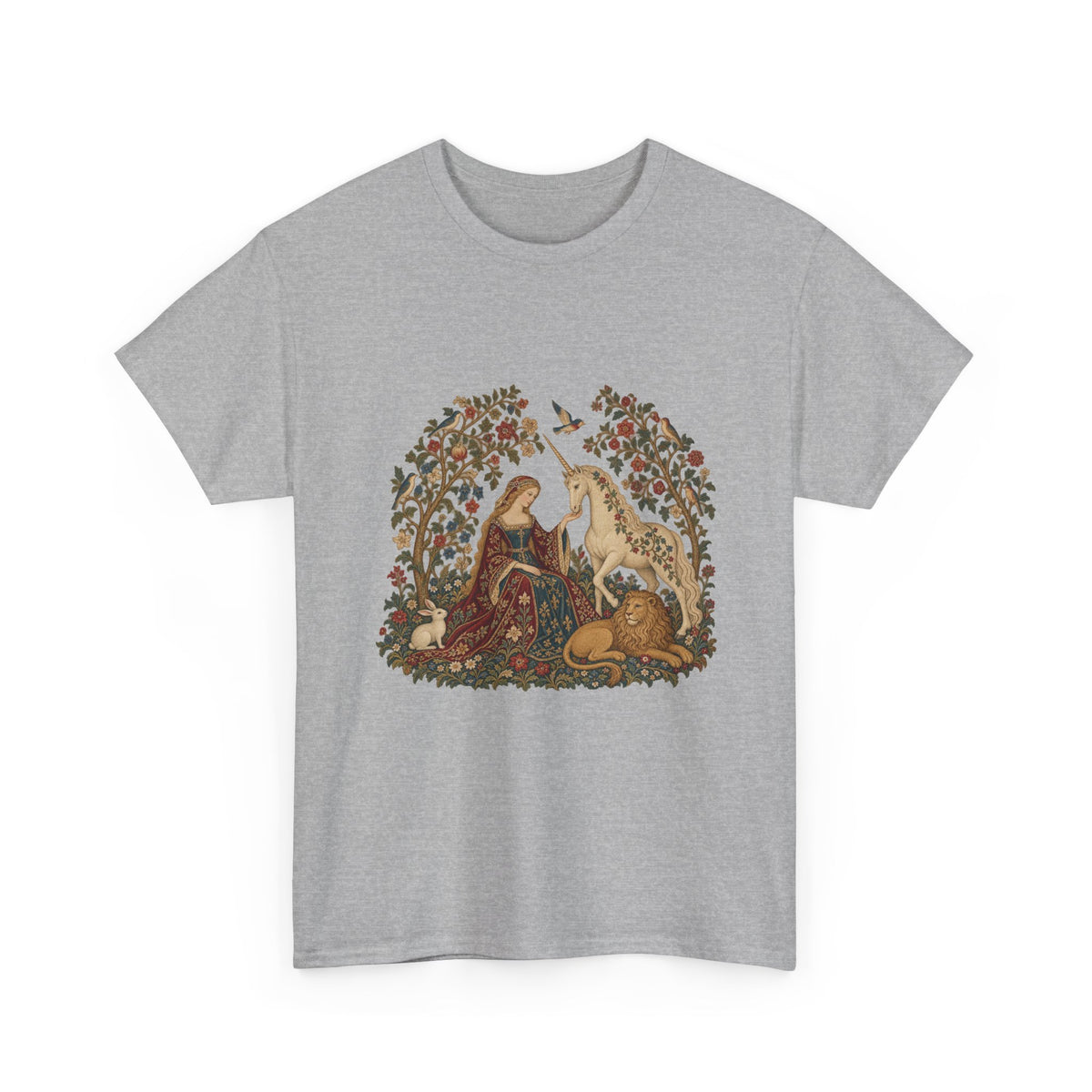 Lady and the Unicorn Tapestry T-Shirt Medieval Garden Lion Rabbit Tee