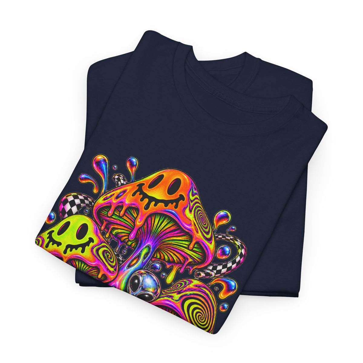 Neon Smiley Mushrooms T-Shirt Acid Alien Trippy Psychedelic Tee