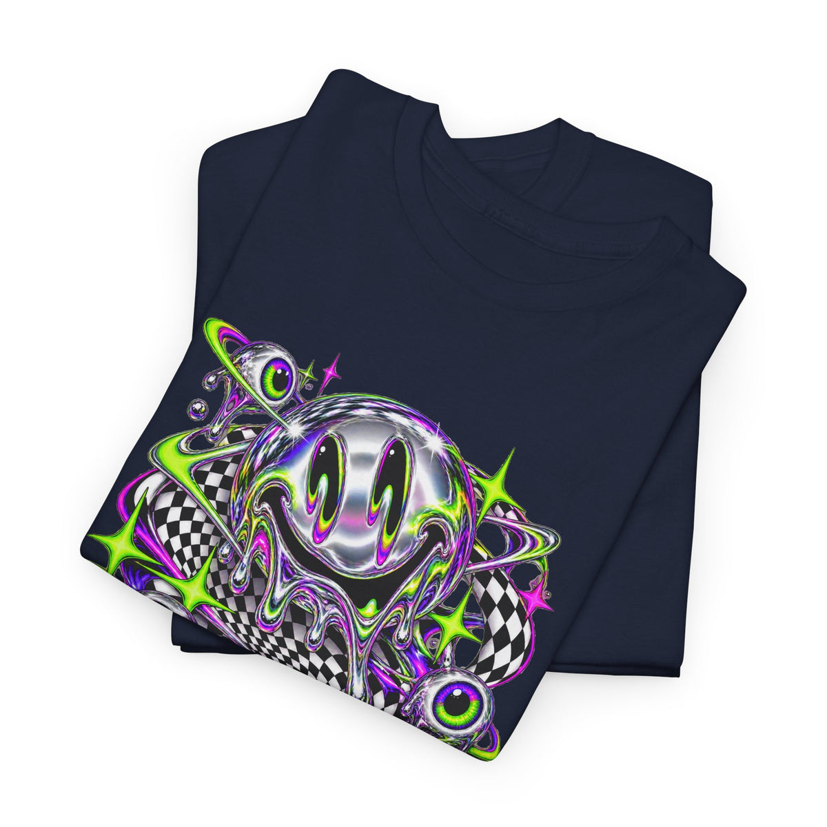 Chrome Melting Smiley T-Shirt Acid Trippy Y2K Psychedelic Tee
