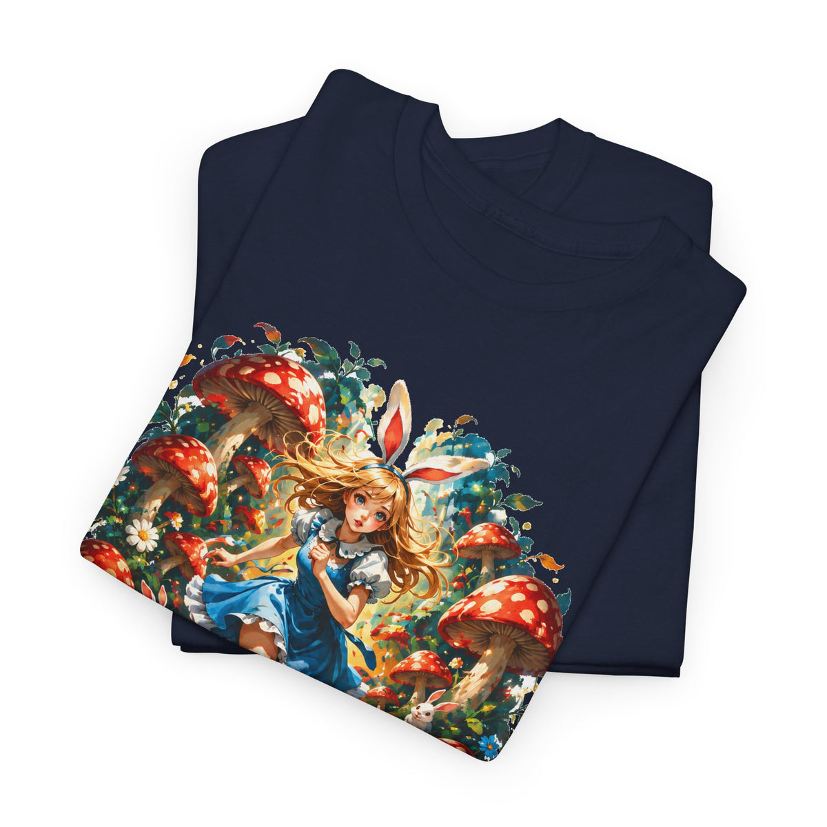 Wonderland Bunny Girl T-Shirt Red Mushroom White Rabbit Fairytale Forest Tee