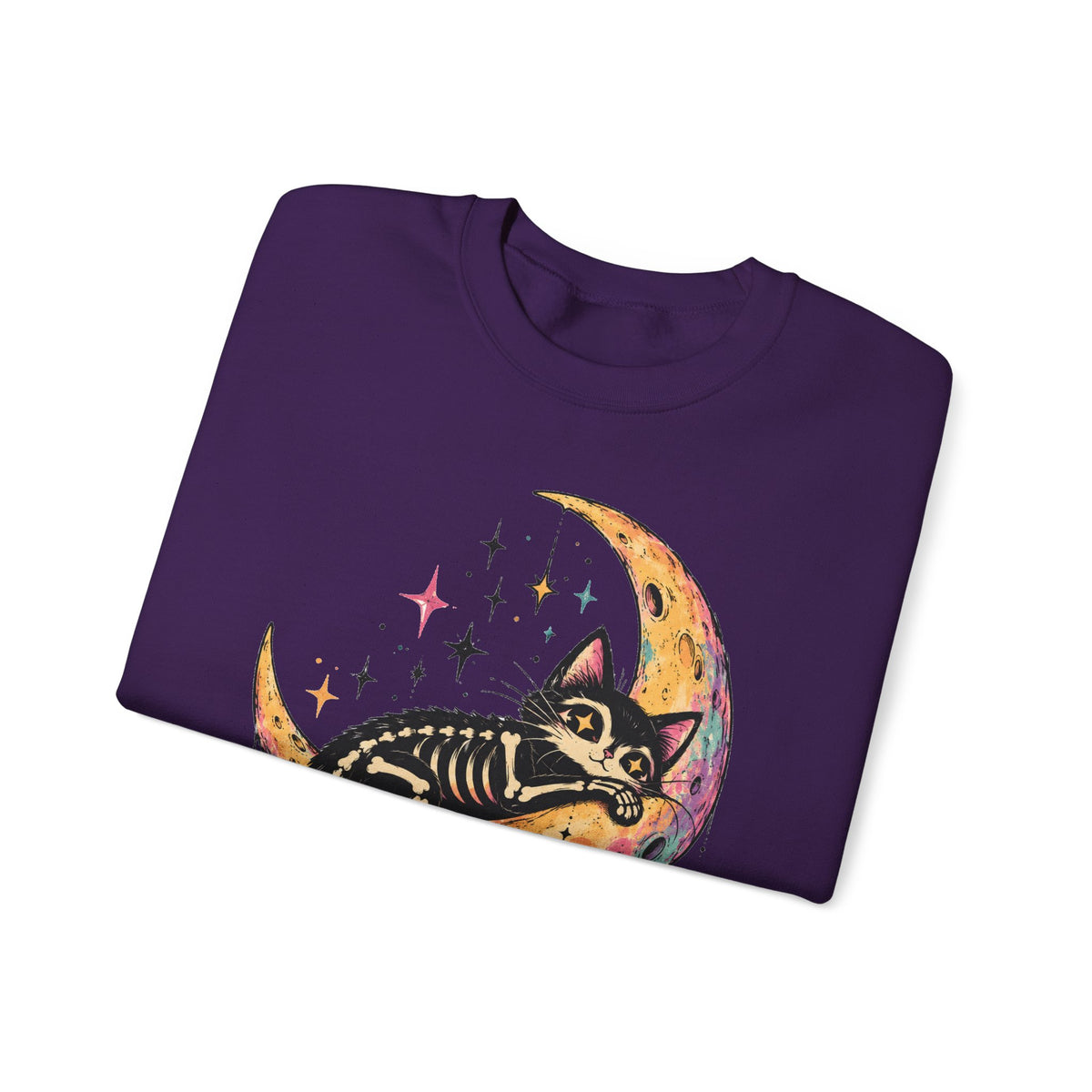 Skeleton Cat Moon Sweatshirt Pastel Goth Crescent Moon Black Cat Crewneck
