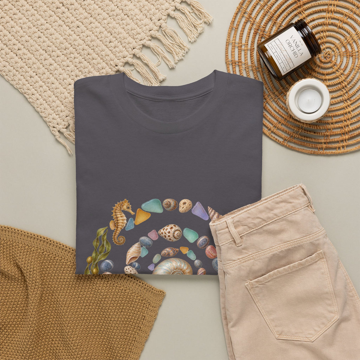 Nautilus Seashell Spiral T-Shirt Ocean Beach Shells Seahorse Starfish Tee