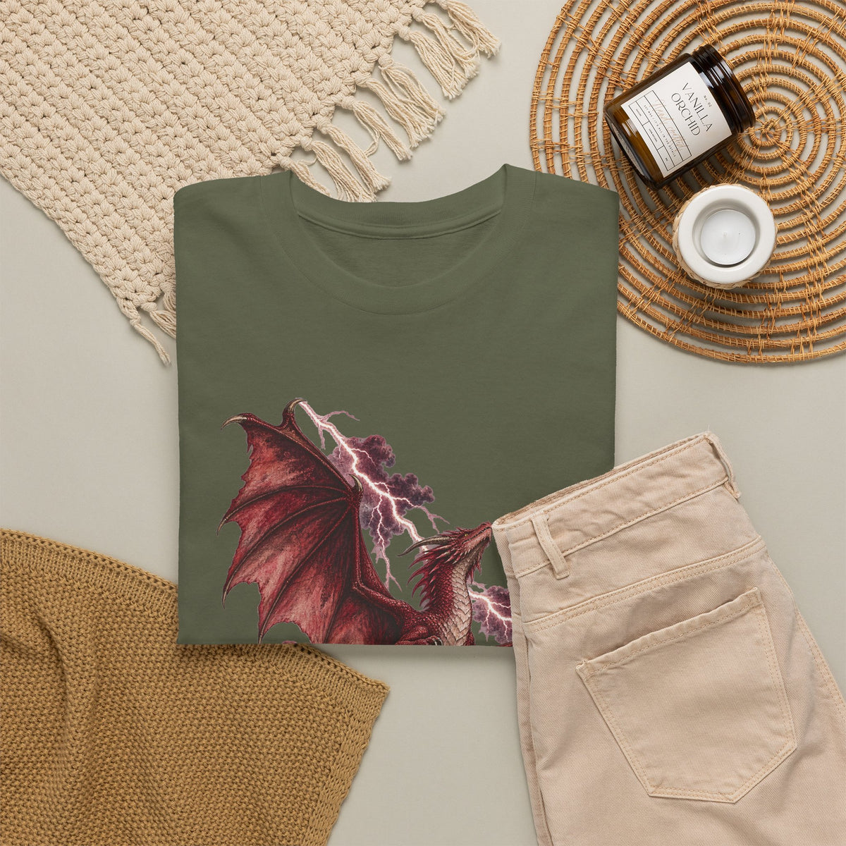 Red Lightning Storm Dragon T-Shirt Crimson Dragon Pink Lightning Purple Storm Clouds Fantasy Tee