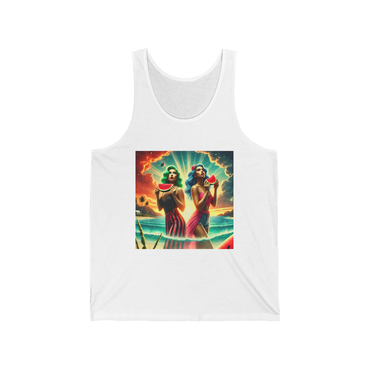 Retro Pin-Up Watermelon Beach Graphic Tank Top Unisex Jersey Tank