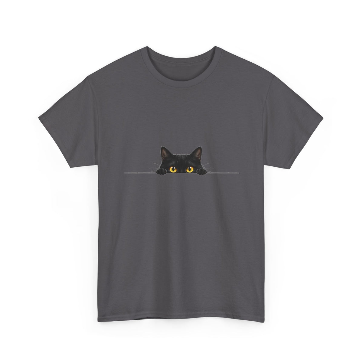 Peeking Black Cat T-Shirt Amber Eyes Over Ledge Funny Cat Lover Tee