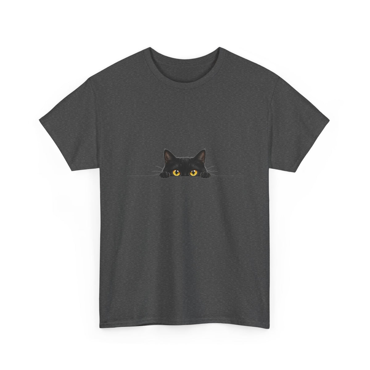 Peeking Black Cat T-Shirt Amber Eyes Over Ledge Funny Cat Lover Tee