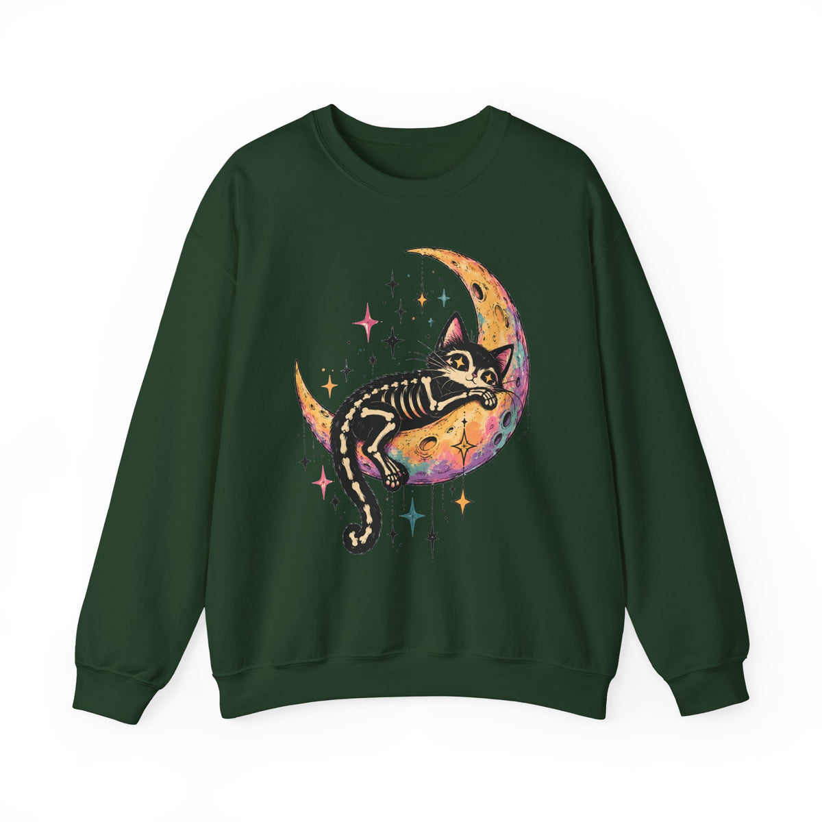 Skeleton Cat Moon Sweatshirt Pastel Goth Crescent Moon Black Cat Crewneck
